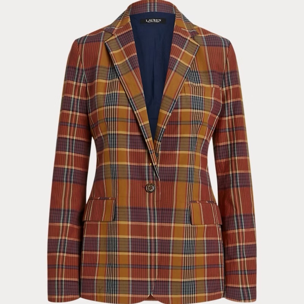 NWT Lauren Ralph Lauren Cotton Madras Blazer - Picture 2 of 11
